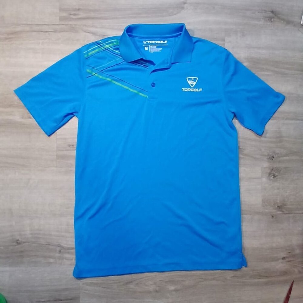 TopGolf Mens Polo Shirt Size M Blue Short Sleeve Active Performance Logo